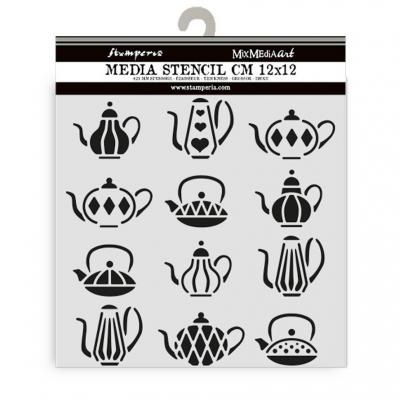 Stamperia Alice in Christmas Thick Stencil - Tea Pots