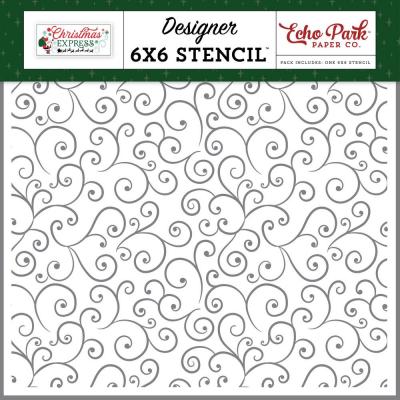 Echo Park Christmas Express Stencil - Santa Claus Swirls