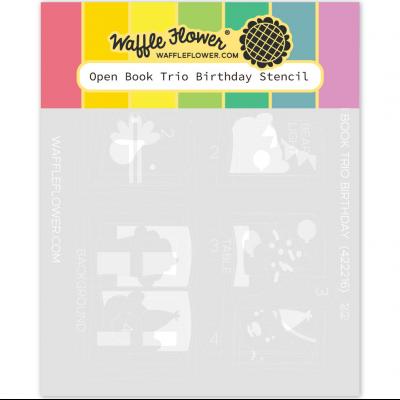 Waffle Flower Open Book Trio Stencil - Birthday