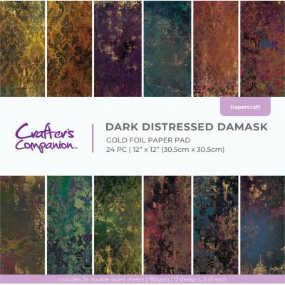 Crafter's Companion Dark Distressed Damask - Gold Foil Paper Pad