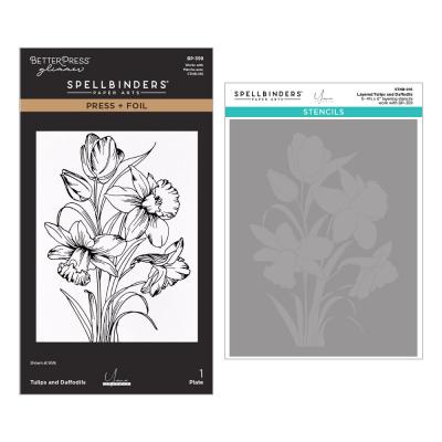 Spellbinders Yana's Tulips Press Plates + Stencil - Tulips And Daffodils