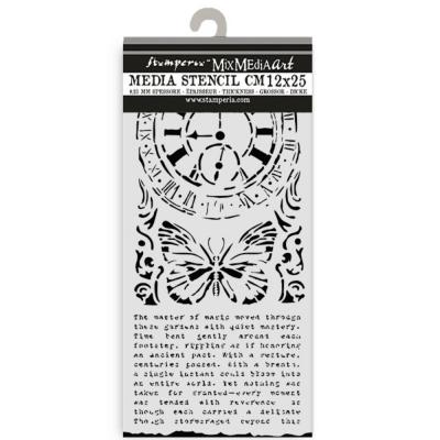 Stamperia Gardens of Time Stencil - Clock and Butterfly