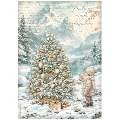 Stamperia White Christmas Rice Paper - Tree By The Lake