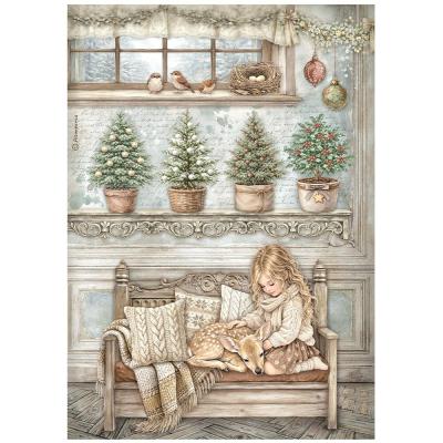 Stamperia White Christmas Rice Paper - Little Girl And A Fawn