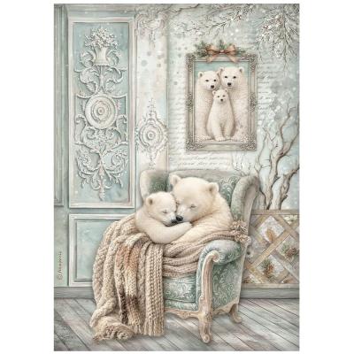 Stamperia White Christmas Rice Paper - Cozy Bears