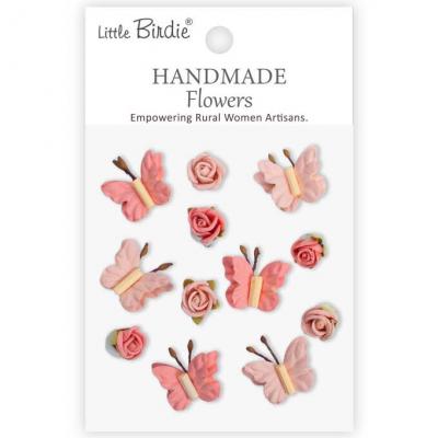 Little Birdie Handmade Flowers Roses & Butterflies - Pink Passion