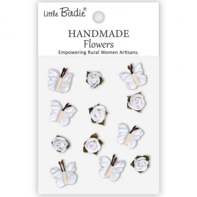 Little Birdie Handmade Flowers Roses & Butterflies - Frosty White