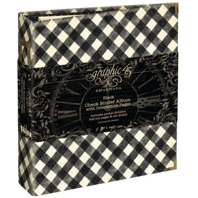 Graphic 45 Check Binder Album With Interactive Pages Black